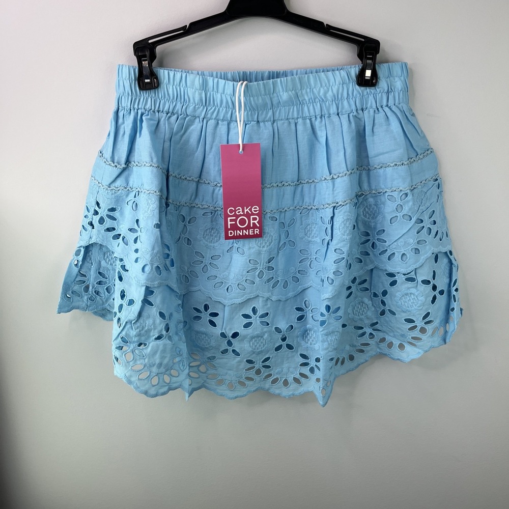 Cake For Dinner Lagrange Eyelet Ruffle Skirt Sea Mist Cotton Mini Blue Medium